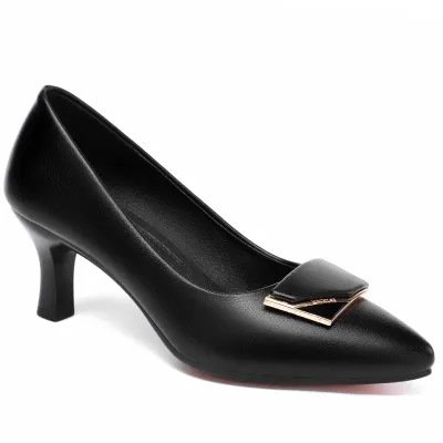 Mid-heel Soft Leather Pump Shoes